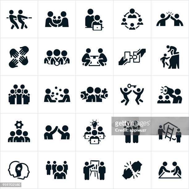 business teamwork and partnership icons - teamwork stock illustrations