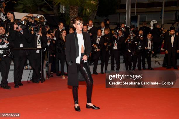 Kristen Stewart attends the screening of "Knife + Heart " during the 71st annual Cannes Film Festival at Palais des Festivals on May 17, 2018 in...