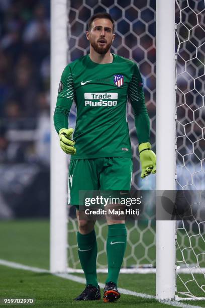 Jan Oblak of Atletico Madrid reacts during the UEFA Europa League Final between Olympique de Marseille and Club Atletico de Madrid at Stade de Lyon...