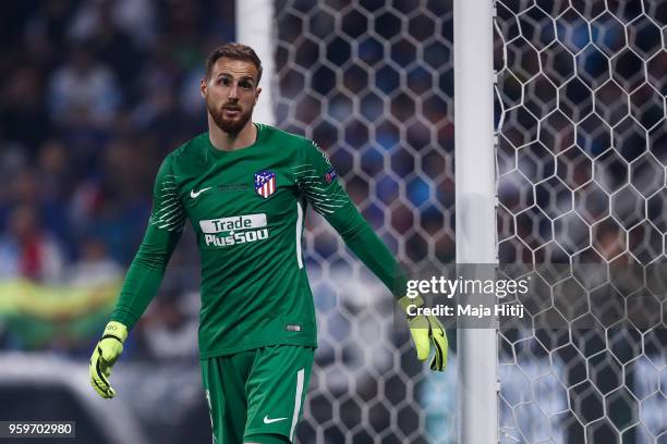 Jan Oblak of Atletico Madrid reacts during the UEFA Europa League Final between Olympique de Marseille and Club Atletico de Madrid at Stade de Lyon...