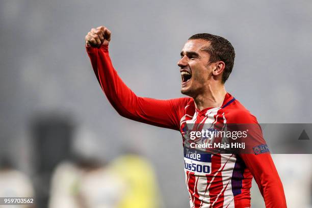 Antoine Griezmann of Atletico Madrid celebrate the victory following the UEFA Europa League Final between Olympique de Marseille and Club Atletico de...