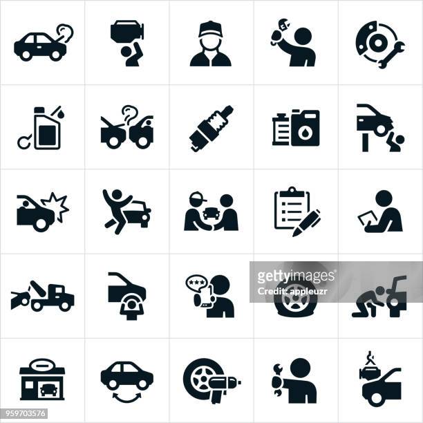 automotive repair icons - accident at work stock illustrations