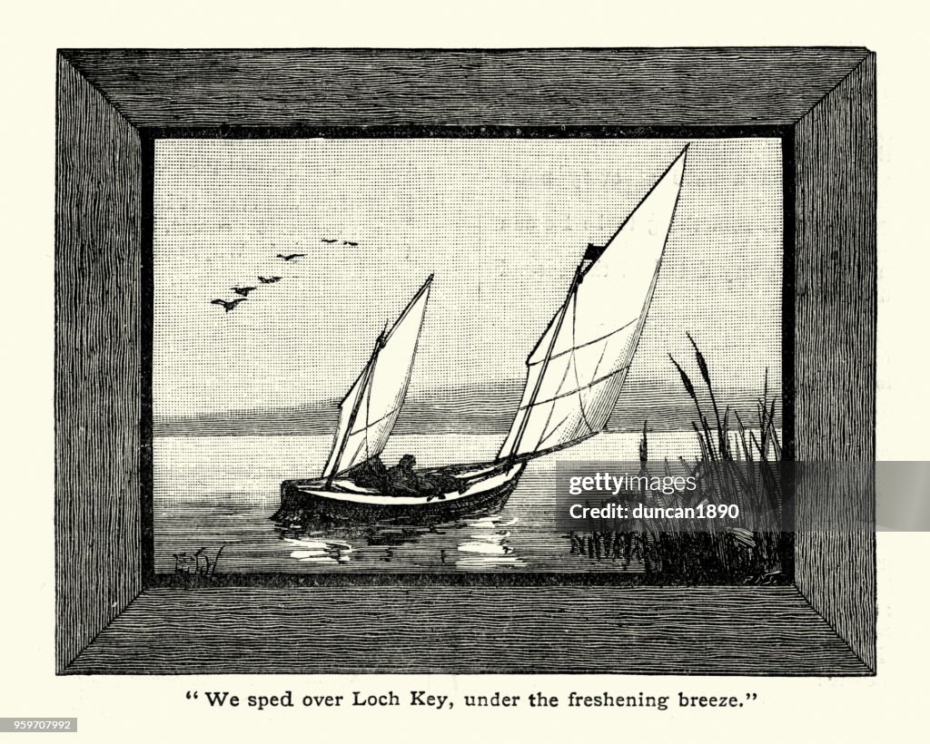 在港灣上航行一艘船第十九世紀