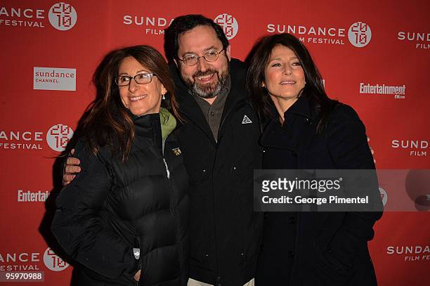 Director Nicole Holofcener, producer Michael Barker and actress Catherine Keener attend the "Please Give" Premiere at Eccles Center Theatre during...
