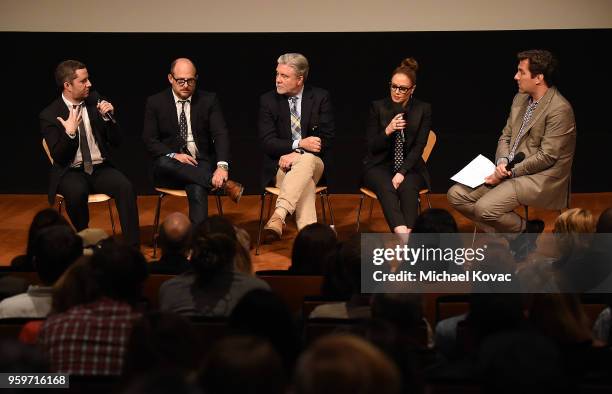 Aaron Saidman, Eli Holzman, Mike Rinder, Leah Remini, and moderator Matthew Belloni attend 'Leah Remini: Scientology and the Aftermath' FYC Screening...