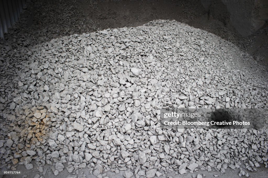 Rocks sit in stores before being used to make cement