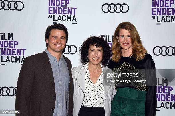 Jason Ritter, Jennifer Fox and Laura Dern attend Film Independent at LACMA hosts special screening of "The Tale" at Bing Theater At LACMA on May 17,...