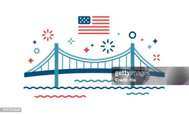 feier "american unabhängigkeit tag"-brücke - brücke stock-grafiken, -clipart, -cartoons und -symbole