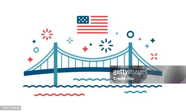 american celebration independence day bridge - ocean side road stock illustrations