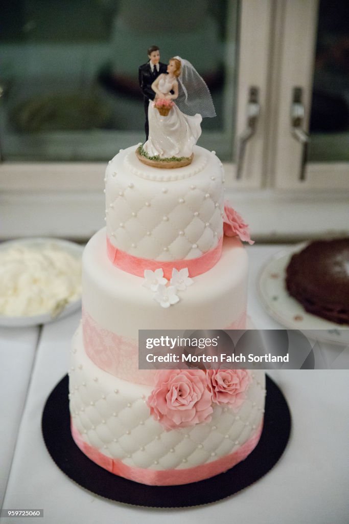 A Tiered Wedding Cake at a Reception in Oslo, Norway Autumn-Time