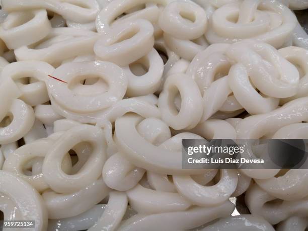 sale of  squid ringson the market - giant octopus stock pictures, royalty-free photos & images