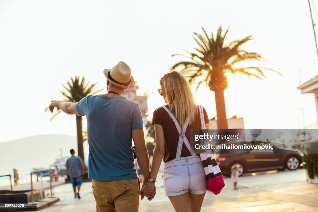 Couple enjoying beautiful port at summer