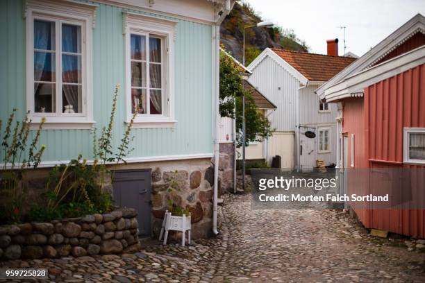 colorful homes in the small city of strömstad, sweden summertime - västra götaland county bildbanksfoton och bilder