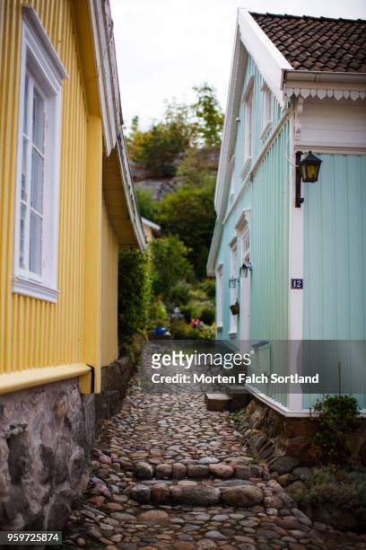 colorful homes in the small city of strömstad, sweden summertime - västra götaland county bildbanksfoton och bilder
