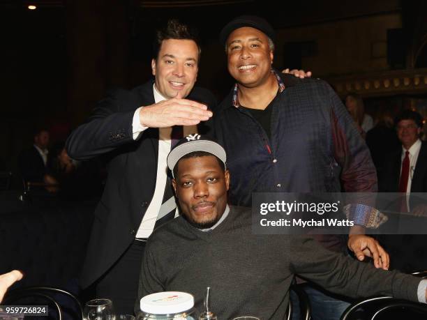 Jimmy Fallon of the Tonight Show, Yankee Hall of Famer Bernie Williams and Michael Che of Saturday Night Live attend the Perfect Game 20th...