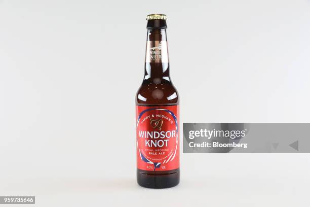 Bottle of Harry & Meghan's Windsor Knot pale ale, manufactured by Windsor & Eton Brewery, sits in this arranged photo in London, U.K., on Friday, May...