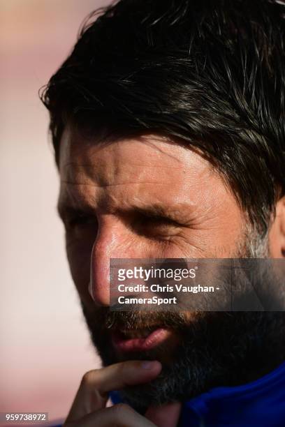Lincoln City manager Danny Cowley during the pre-match warm-up prior to the Sky Bet League Two Play Off Semi Final:Second Leg between Exeter City and...