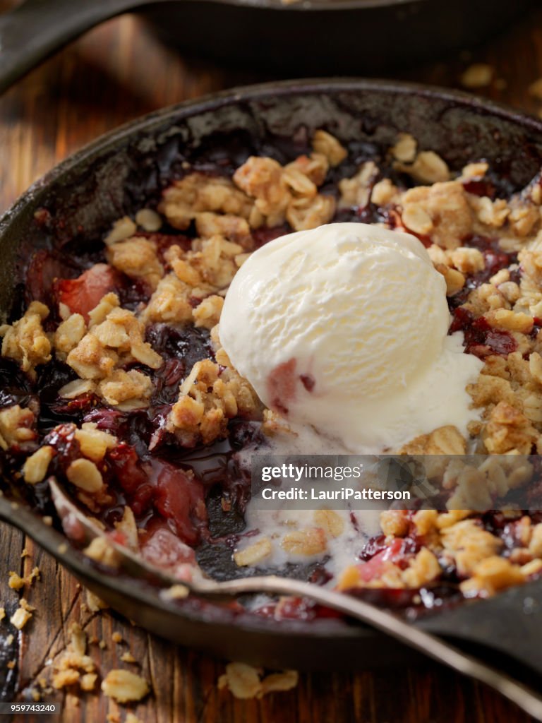 Strawberry and Blueberry Crisp with Vanilla Ice Cream