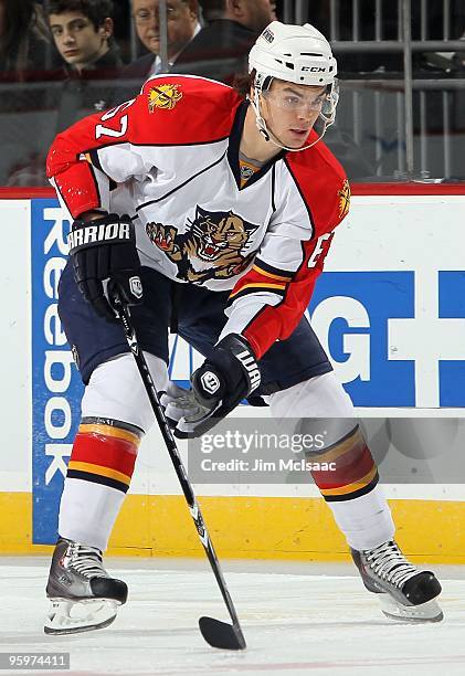 Michael Frolik of the Florida Panthers skates against the New Jersey Devils at the Prudential Center on January 20, 2010 in Newark, New Jersey. The...