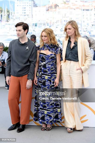 Actors Nicolas Maury, Vanessa Paradis and Kate Moran attend the photocall for the "Knife + Heart " during the 71st annual Cannes Film Festival at...
