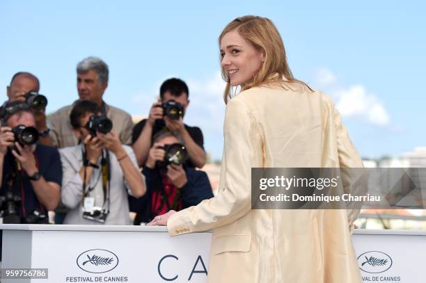 Actress Kate Moran attends "Knife + Heart " Photocall during the 71st annual Cannes Film Festival at Palais des Festivals on May 18, 2018 in Cannes,...