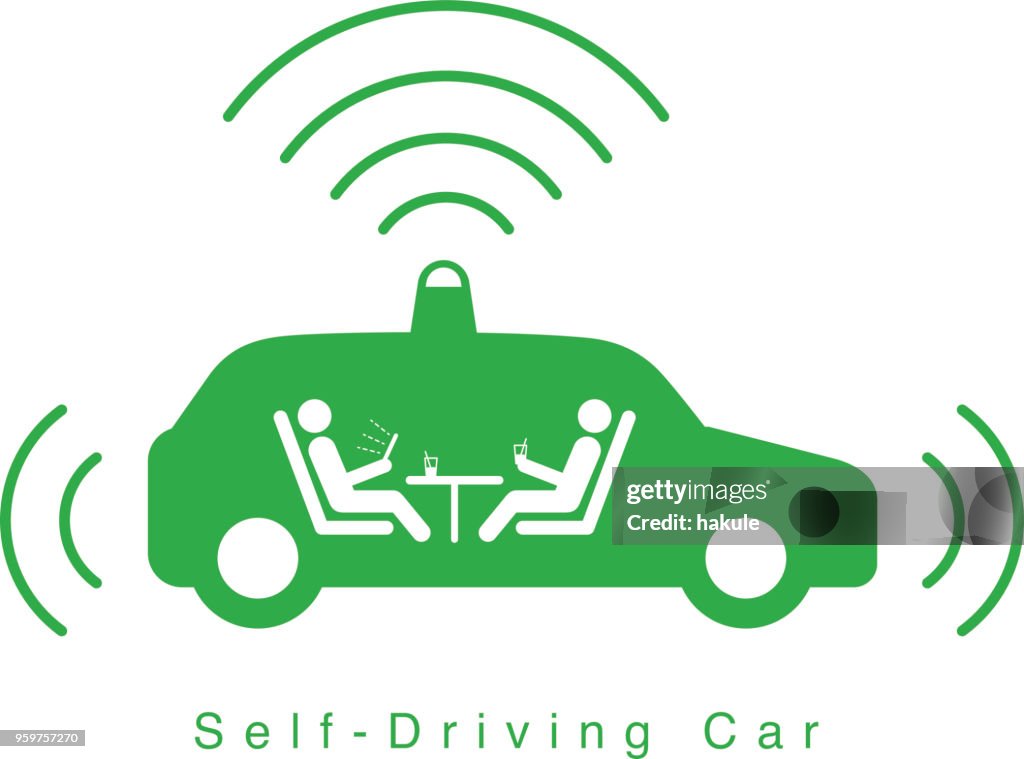 Autonomous self-driving car, side view with radar flat icon