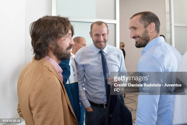 Andrea Pirlo attends the Juventus Seminar '5 Corso Di Aggiornamento E Formazione Tecnici 2017-18' with Claudio and Giorgio Chiellini at Juventus...