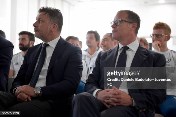 Federico Cherubini and Gianluca Pessotto attend the Juventus Seminar '5 Corso Di Aggiornamento E Formazione Tecnici 2017-18' at Juventus Center...