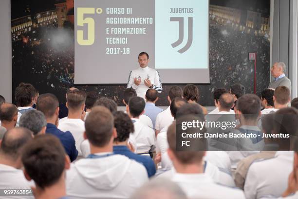 Massimiliano Allegri attends the Juventus Seminar '5 Corso Di Aggiornamento E Formazione Tecnici 2017-18' at Juventus Center Vinovo on May 18, 2018...