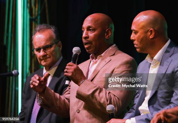 Yankees World Champion Manager Joe Torre, Willie Randolph and Mariano Rivera on Stage at the Perfect Game 20th Anniversary Celebration at Sony Hall...