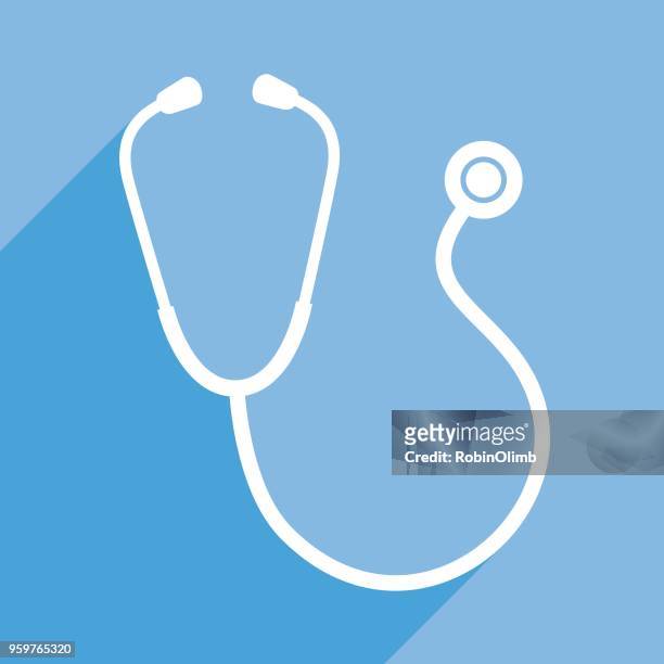 blue square stethoskop symbol - stethoscope stock-grafiken, -clipart, -cartoons und -symbole