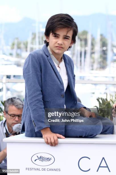 Actor Zain Alrafeea attends "Capharnaum" Photocall during the 71st annual Cannes Film Festival at Palais des Festivals on May 18, 2018 in Cannes,...