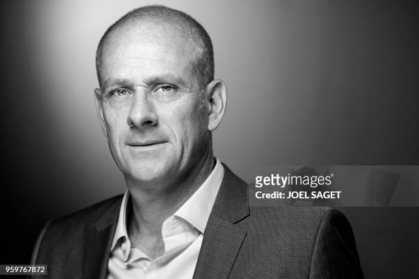 Former French tennis player and current director of the Roland Garros French tennis open Guy Forget poses during a photo session in Paris on May 17,...