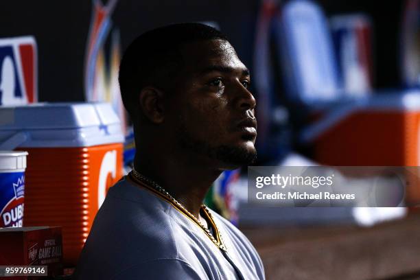 Ivan Nova of the Pittsburgh Pirates looks on against the Miami Marlins at Marlins Park on April 15, 2018 in Miami, Florida.