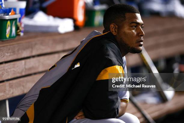 Ivan Nova of the Pittsburgh Pirates looks on against the Miami Marlins at Marlins Park on April 15, 2018 in Miami, Florida.
