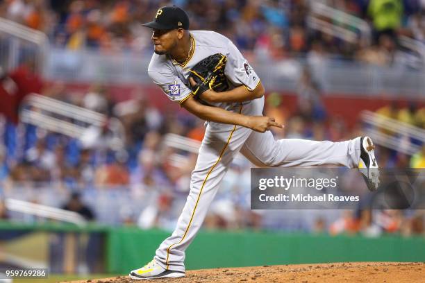 Ivan Nova of the Pittsburgh Pirates delivers a pitch in the first inning against the Miami Marlins at Marlins Park on April 15, 2018 in Miami,...