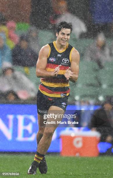 Darcy Fogarty of the Adelaide Crows celebrates a goal during the round nine AFL match between the Adelaide Crows and the Western Bulldogs at Adelaide...