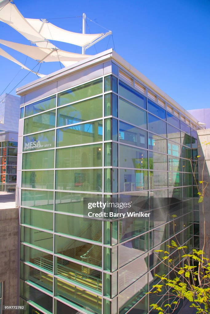 Futuristic glass and steel building of Mesa Contemporary Arts