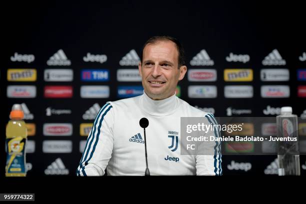 Massimiliano Allegri during a Juventus press conference at Juventus Center Vinovo on May 18, 2018 in Vinovo, Italy.