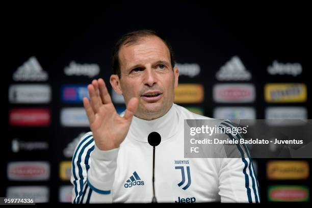 Massimiliano Allegri during a Juventus press conference at Juventus Center Vinovo on May 18, 2018 in Vinovo, Italy.