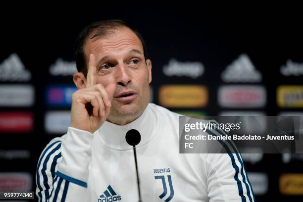 Massimiliano Allegri during a Juventus press conference at Juventus Center Vinovo on May 18, 2018 in Vinovo, Italy.