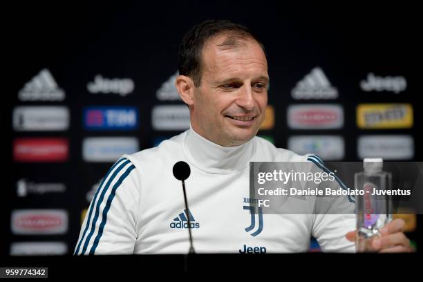 Massimiliano Allegri during a Juventus press conference at Juventus Center Vinovo on May 18, 2018 in Vinovo, Italy.