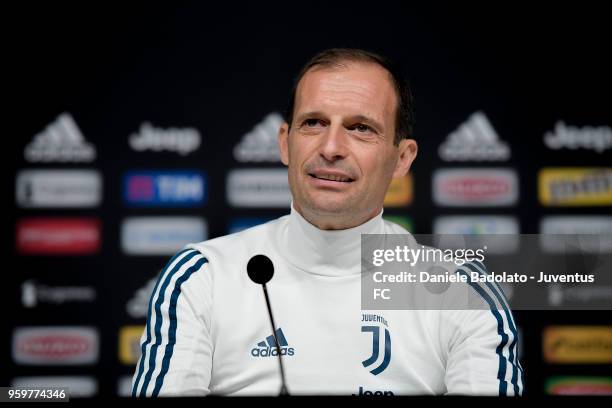 Massimiliano Allegri during a Juventus press conference at Juventus Center Vinovo on May 18, 2018 in Vinovo, Italy.