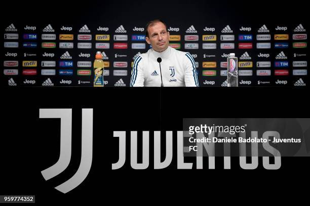 Massimiliano Allegri during a Juventus press conference at Juventus Center Vinovo on May 18, 2018 in Vinovo, Italy.