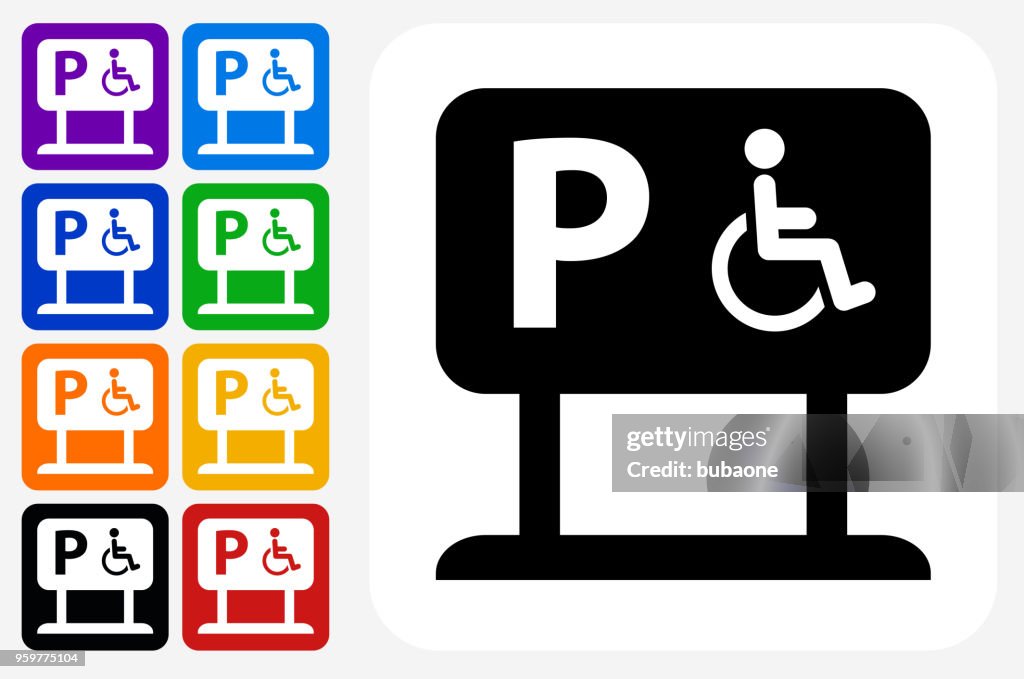 Parking for People with Disabilities Icon Square Button Set