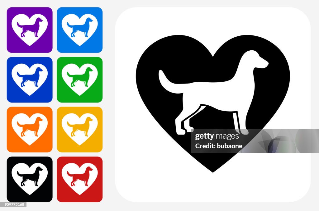 Hund und Herz Symbol Square Buttonset