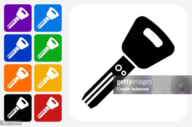 car key icon square button set - car keys white background stock illustrations