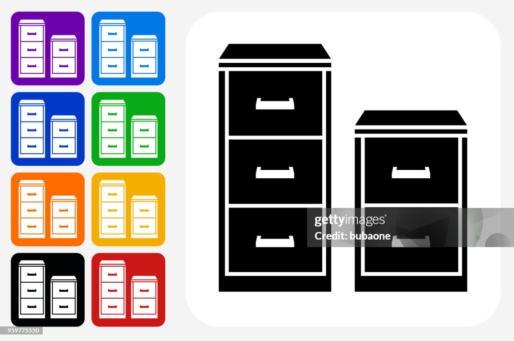 Filing Cabinet Icon Square Button Set