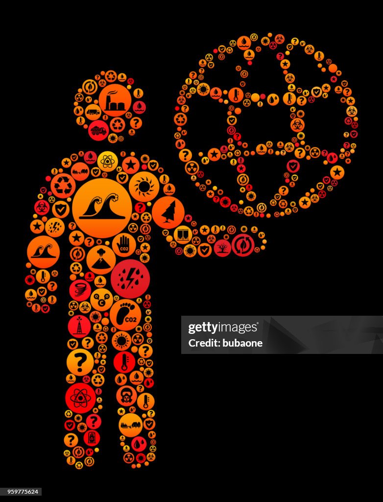 Stick Figure Carrying Globe Climate Change Vector Icon Pattern