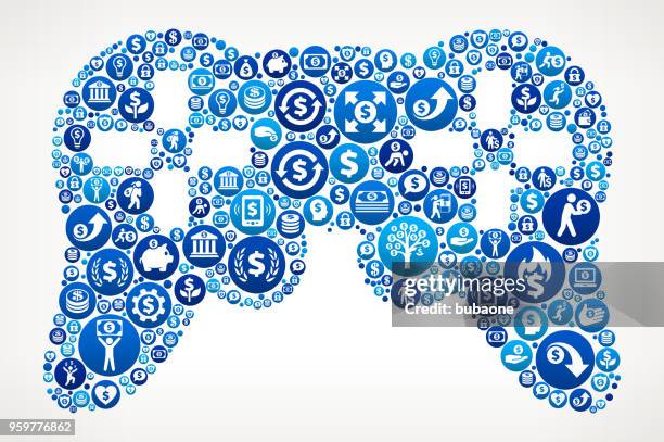 game controller money blue icon pattern background - video game controller hands stock illustrations